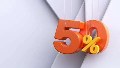 50% discount. 3D white background with percent sign. Stock Illustration