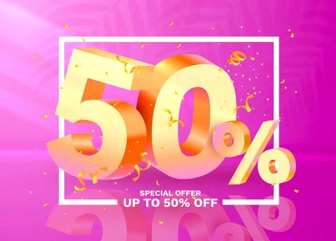 50 Off. Discount creative composition. 3d Golden sale symbol with decorative Stock Illustration