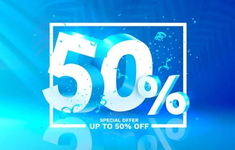 50 Off. Discount creative composition. 3d sale symbol with decorative objects Stock Illustration