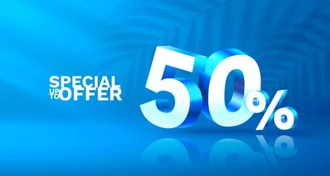 50 Off. Discount creative composition. 3d sale symbol with decorative objects 스톡 일러스트