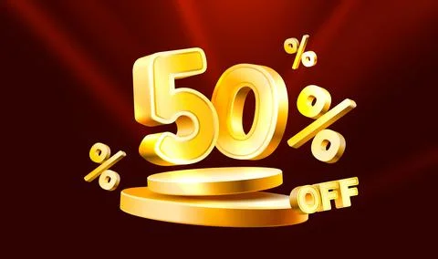 50 Off. Discount creative composition. 3d sale symbol with decorative objects Stock Illustration