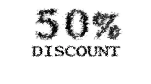 50% discount smoke text effect white isolated background Stock Footage 139628106