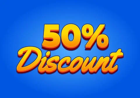50% discount. Text effect in 3D look. Yellow color Stock Illustration