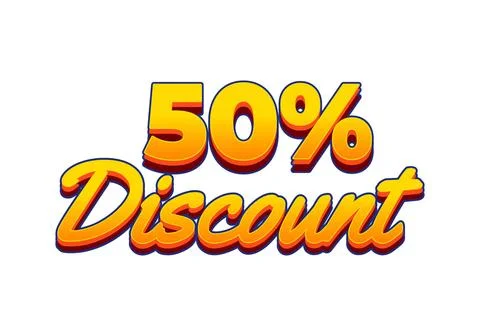 50% discount. Text effect in 3D look. Yellow color Stock Illustration