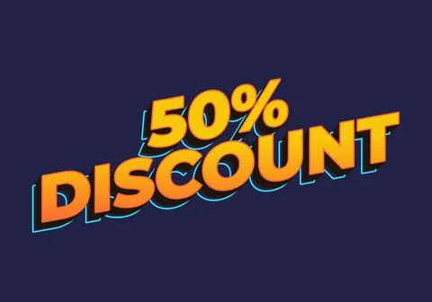 50% discount. Text effect in yellow color. 3D look Stock Illustration