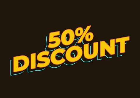 50% discount. Text effect in yellow color. 3D look Illustrazione stock