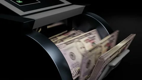 50 Dollar banknotes in cash machine. USD cash counting video. ATM. Stock Footage 219858862