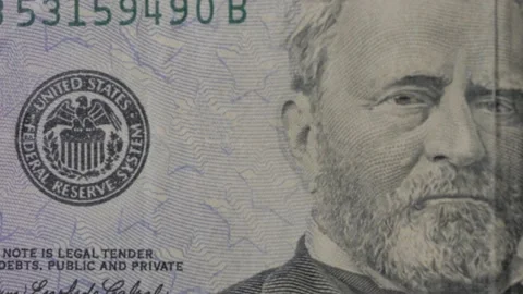 50 dollar bill Close up, rack focus, FED RESERVE SEAL Stock Footage 209618994