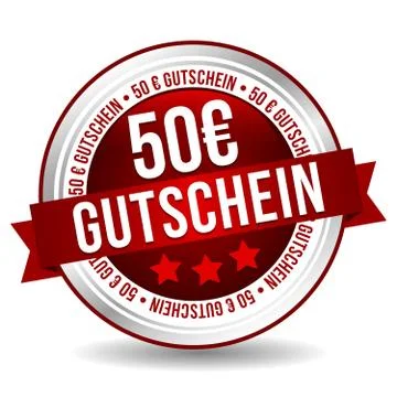 50 Euro Coupon Button - Online Badge Marketing Banner with Ribbon. German-Tra Stock Illustration