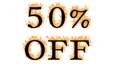 50% Off fire text effect white isolated background Stock Footage 137992658