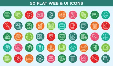 50 Flat Web and UI Line Icons Collection. Stock Illustration