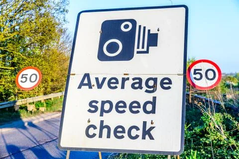 50 limit average speed check signpost UK Motorway exit Photos