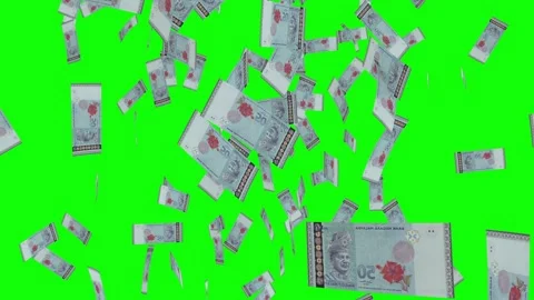 50 MALAYSIAN RINGGIT notes falling Green screen Stock Footage 258459150