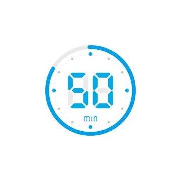 50 minute. Timer, clock, stopwatch isolated blue icons on white background. V Stock Illustration