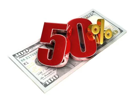 50 Percent 3d rendering on white background.(with Clipping Path). Stock Illustration