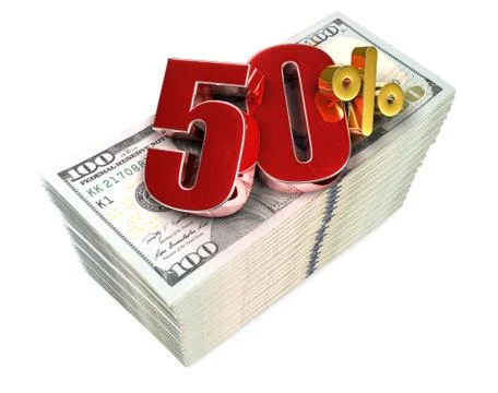 50 Percent 3d rendering on white background.(with Clipping Path). Stock Illustration
