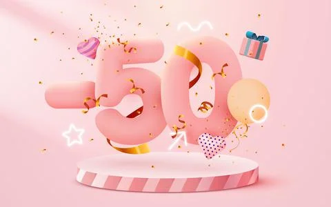 50 percent Off. Discount creative composition. 3d sale symbol with decorative Stock Illustration