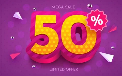 50 percent Off. Discount creative composition. 3d mega sale symbol with Stock Illustration