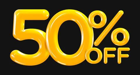 50 percent Off. Discount creative composition of golden or yellow balloons. Stock Illustration