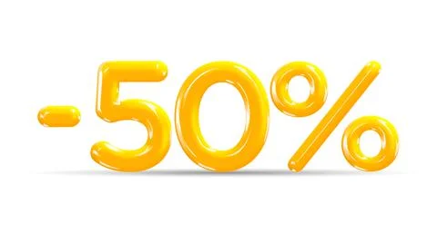 50 percent Off. Discount creative composition of golden or yellow balloons. Stock Illustration