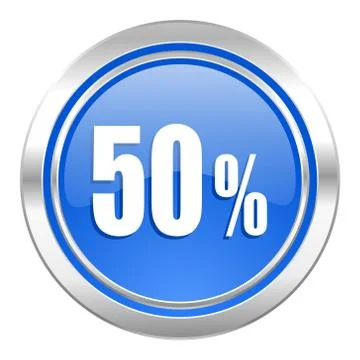 50 percent icon, blue button, sale sign. Illustrazione stock