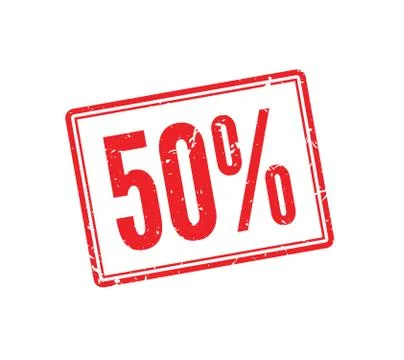 50% OFF red rubber stamp on white Stock Illustration