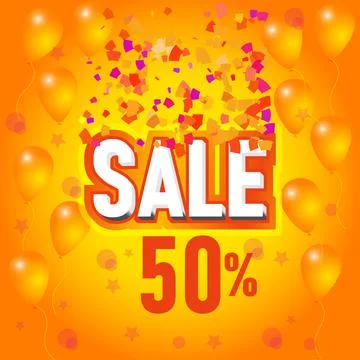 50% sale vector with confetti and balloons Ilustración de archivo