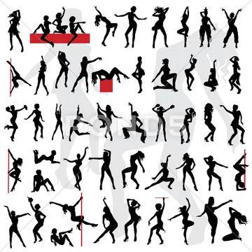 50 Sexy girls silhouette. Go-go girls. Stock Illustration
