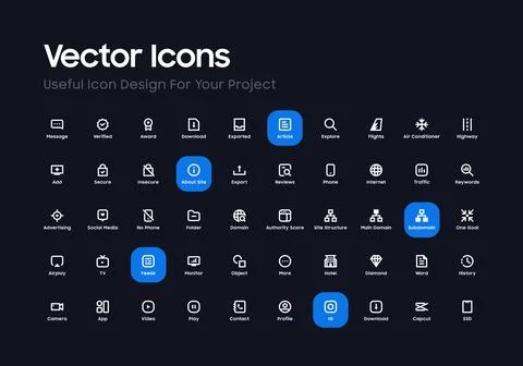 50 Simple and Clean Vector Icon Pack 库存插图