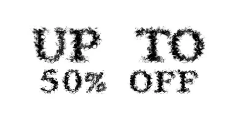 Up To 50% Off smoke text effect white isolated background Stock Footage 139635676