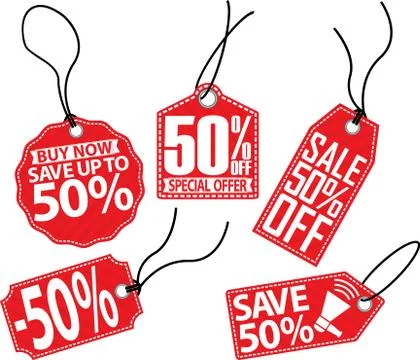 50% off tag set, vector illustration Stock Illustration
