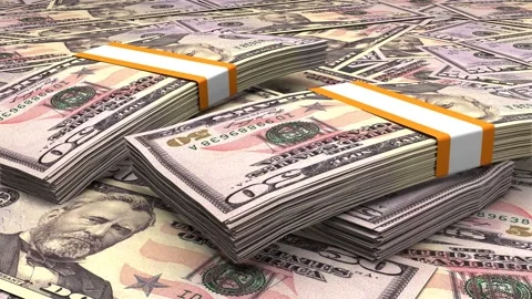 50 US dollar money composition. Financial background. Many banknotes and wads o Stock Footage 200948349