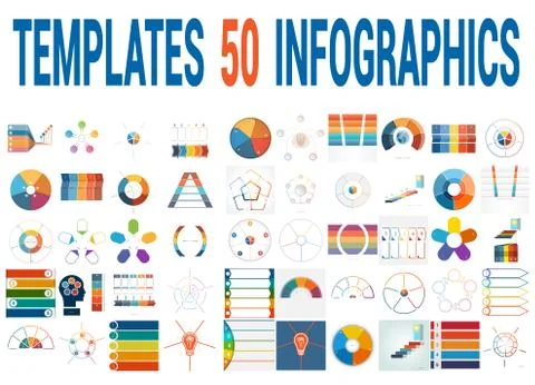 50 Vector Templates for Infographics for five positions. Stock Illustration