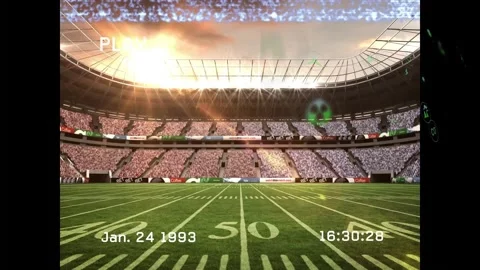 50-yard field centering while low sun causing green flares drifting, timestamp Video stock 329870777