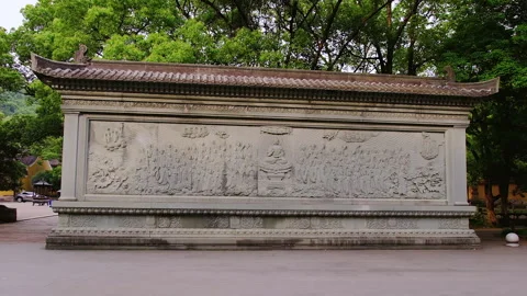 500 disciples wall carving at King Ashoka Temple, Ningbo, China, 4K Video stock 272266836