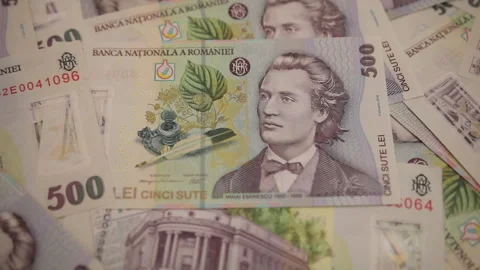 500 LEI banknote close up 動画素材 341165642