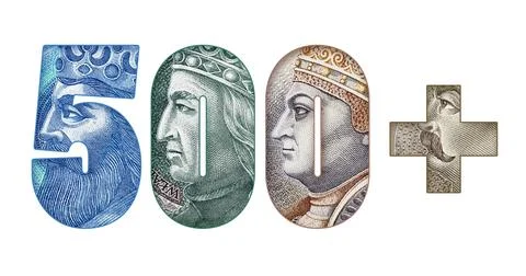 500 Plus Polish Social Program Inscription on White 스톡 사진