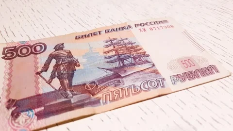 500 ruble bills on the table. Ruble banknotes, paper money, finance. Stock Footage 313224291