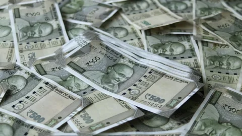 500 rupees banknotes falling on 500 rupees background. Stock Footage 277159672