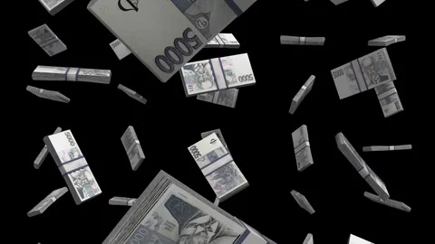 5000 Czech Koruna Falling Animation Stacks Of Money on Black Screen Stock Footage 303242007