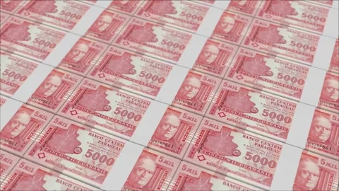 5000 PARAGUAYAN GUARANI banknotes printed by a money press Stock Footage 248986905