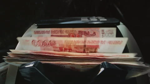 5000 Russian rubles in electronic money counting machine, accounting. RUB Stock Footage 319167950