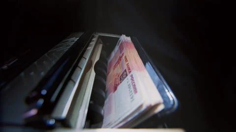 5000 Russian rubles in electronic money counting machine, accounting. RUB Stock Footage 319175724
