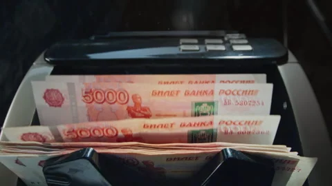 5000 Russian rubles in electronic money counting machine, accounting. RUB Stock Footage 319929521