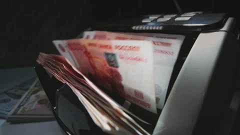 5000 Russian rubles in electronic money counting machine, accounting. RUB Stock Footage 319930093
