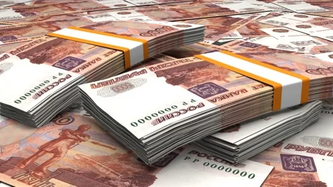5000 Russian rubles money composition. Financial background. Many banknotes and  Stock Footage 200948326