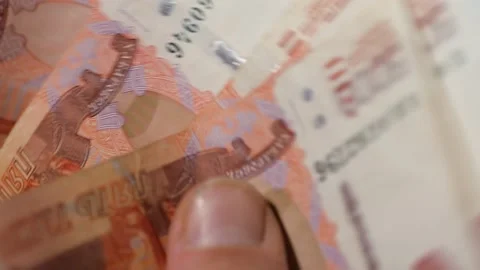 5000 Russian rubles. Stack of banknotes five thousand russian rubles. Stock Footage 146988283