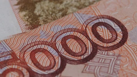 5000 Russian rubles. Stack of banknotes five thousand russian rubles. Stock-Footage 155072335