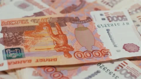 5000 Russian rubles. Stack of banknotes five thousand russian rubles. Stock-Footage 159907730