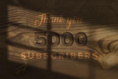 5000 subscribers celebration greeting banner with Wooden Engraved Design Stock Illustration
